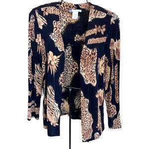 Open Front Exotic Blouse Topper Cardi Animal Print Half Moon Bay Sz SP Small Pet